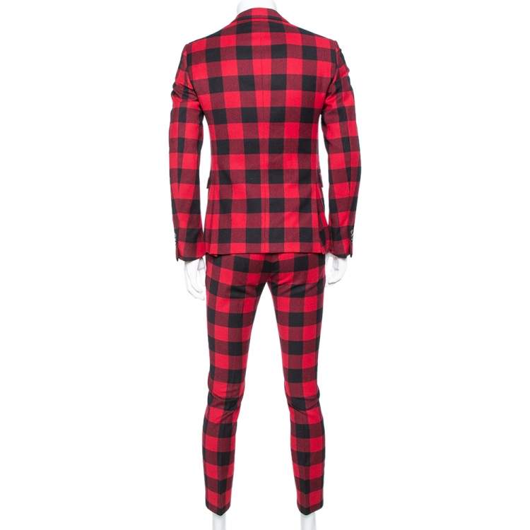 Pre Owned Valentino Red & Black Buffalo Check Wool Classic Suit S