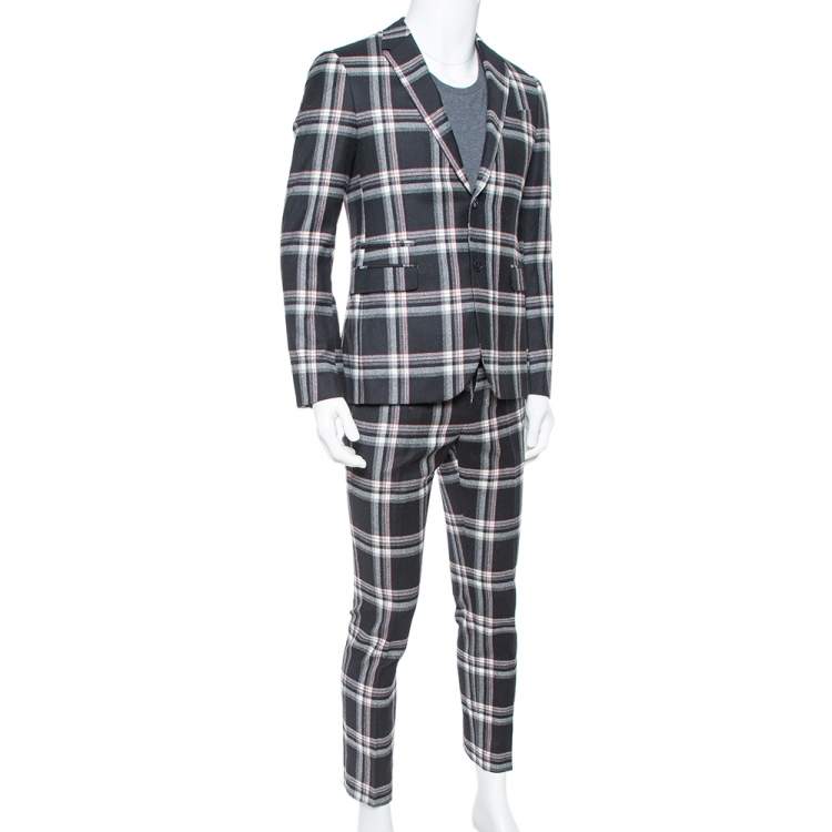 Pre Owned Valentino Black Plaided Wool Classic Suit S