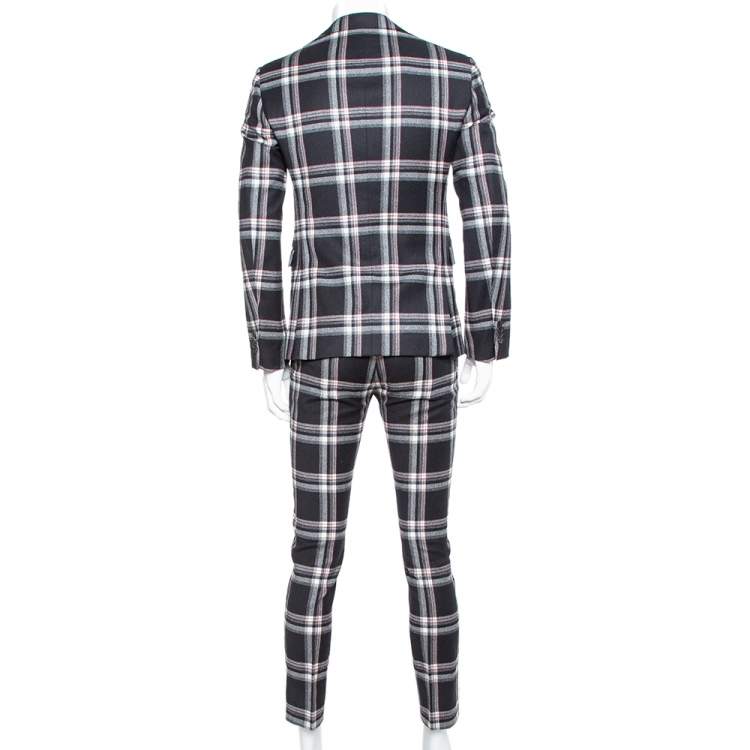 Pre Owned Valentino Black Plaided Wool Classic Suit S