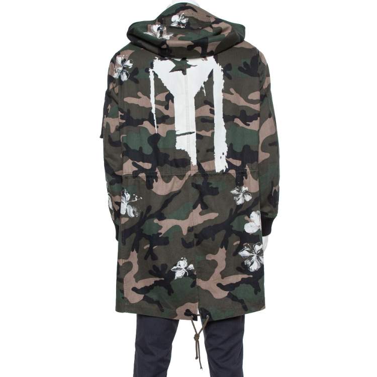 Pre Owned Valentino Green Mariposa Camouflage Cotton Hooded Parka Jacket M