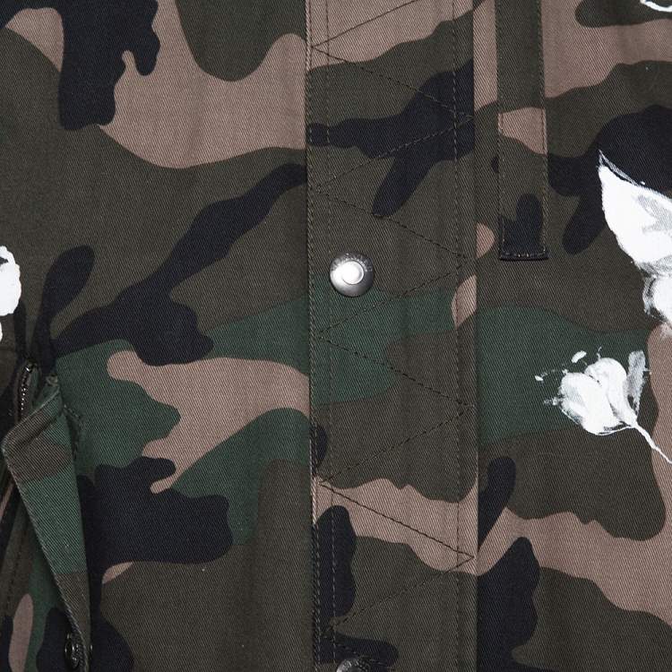 Pre Owned Valentino Green Mariposa Camouflage Cotton Hooded Parka Jacket M