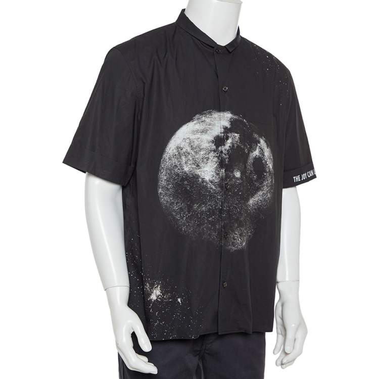Pre Owned Valentino Black Moon Printed Cotton Bowling Shirt XL