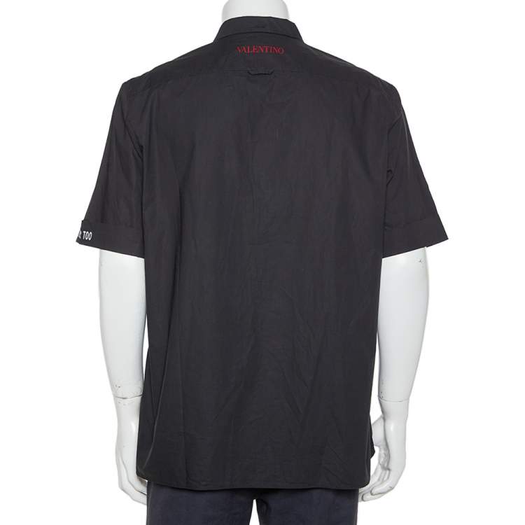 Pre Owned Valentino Black Moon Printed Cotton Bowling Shirt XL