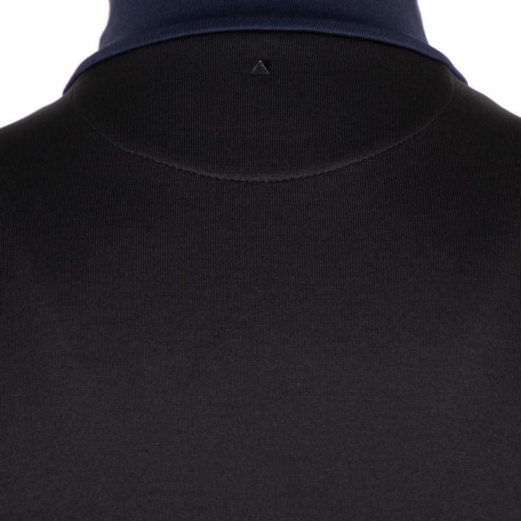 Pre Owned Valentino Black & Navy Blue Paneled Jersey Logo Printed Zip Front Track Jacket XS