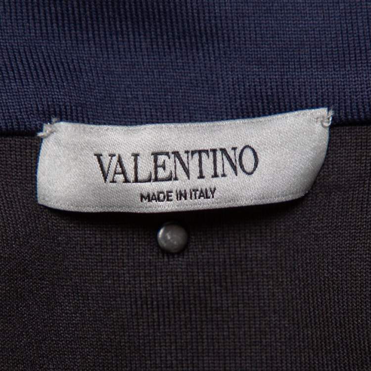 Pre Owned Valentino Black & Navy Blue Paneled Jersey Logo Printed Zip Front Track Jacket XS