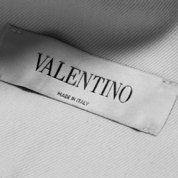 مملوكة مسبقًا Valentino Beige Denim Beaded Patch Work Detail Oversized Hooded Long Jacket M