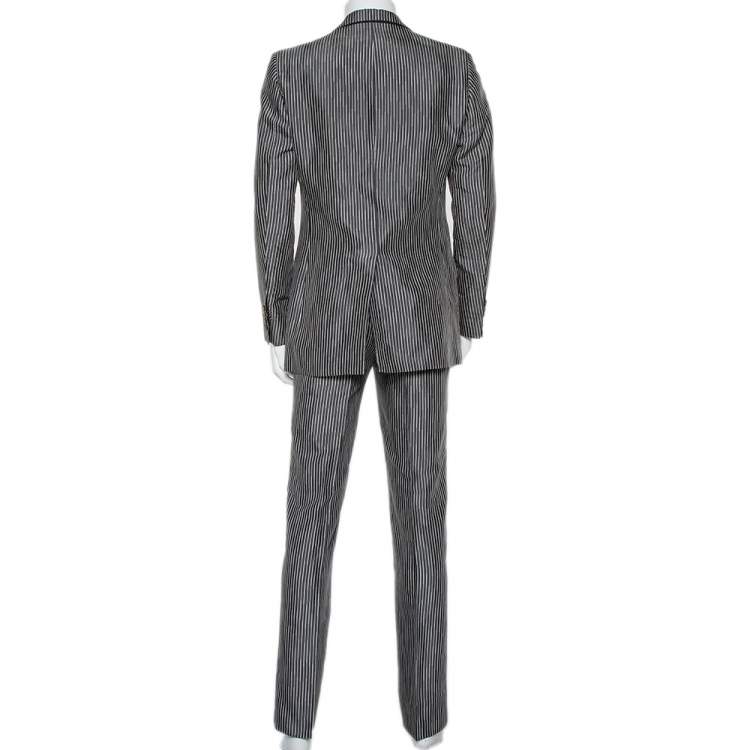 Pre Owned Valentino Vintage Grey Striped Synthetic Suit L