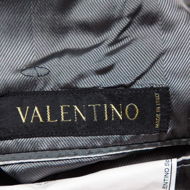 Pre Owned Valentino Vintage Grey Striped Synthetic Suit L