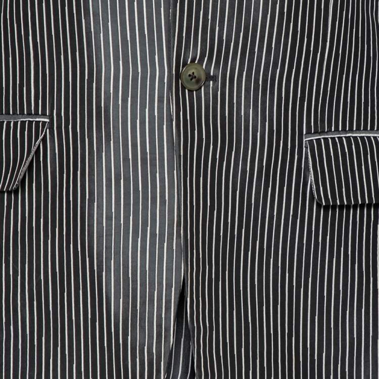 Pre Owned Valentino Vintage Grey Striped Synthetic Suit L