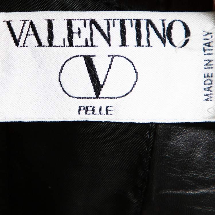 Pre Owned Valentino Vintage Black Leather Button Front Blazer 3XL  