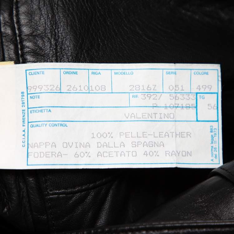 Pre Owned Valentino Vintage Black Leather Button Front Blazer 3XL  