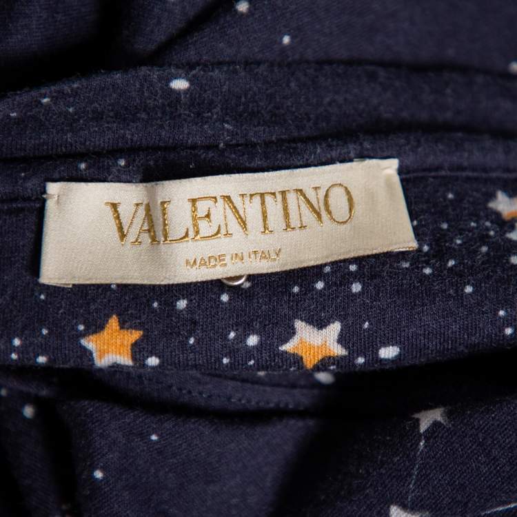 Pre Owned Valentino Navy Blue Cosmo Print Cotton Crewneck T-Shirt M