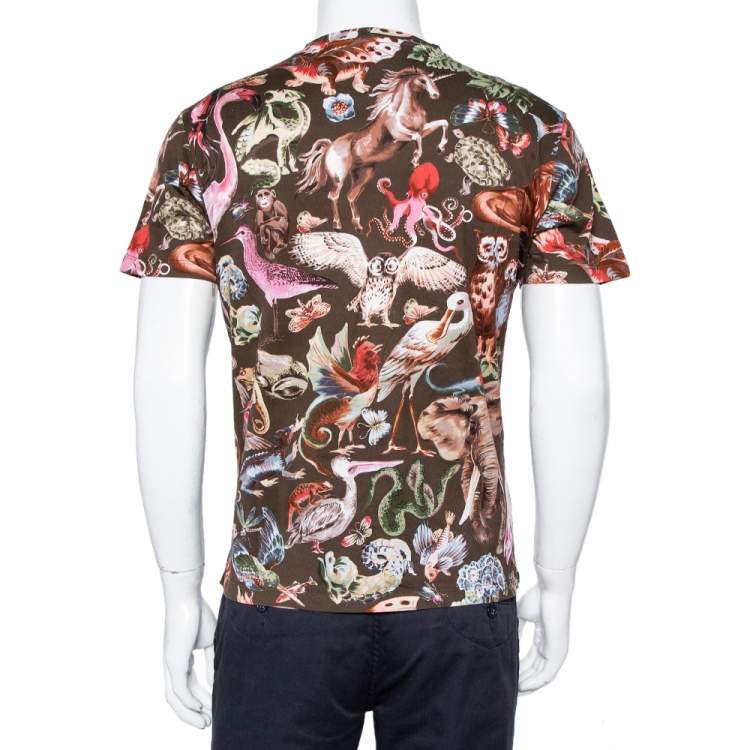 Pre Owned Valentino Multicolor Animal Printed Cotton Crewneck T-Shirt M