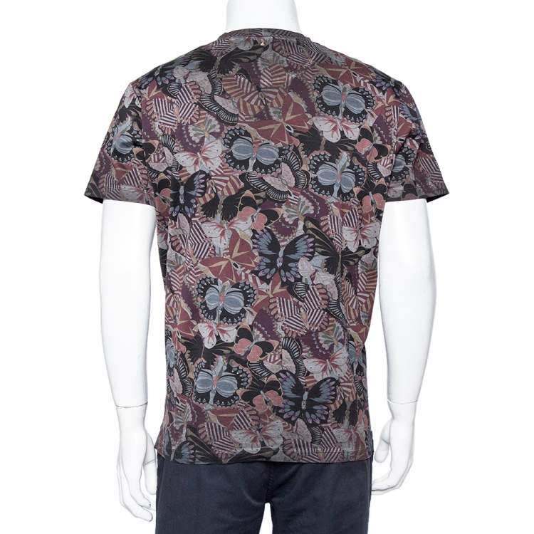 Pre Owned Valentino Multicolor Japanese Butterfly Printed Cotton Crewneck Oversized T-Shirt M