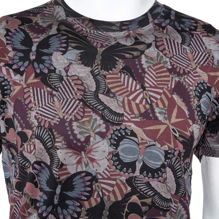 Pre Owned Valentino Multicolor Japanese Butterfly Printed Cotton Crewneck Oversized T-Shirt M