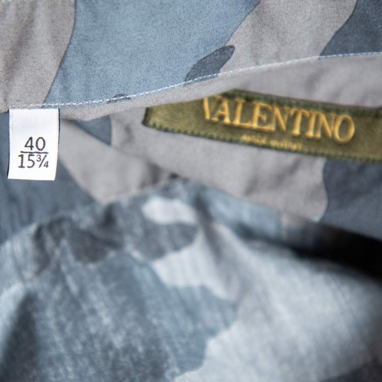 Pre Owned Valentino Grey Camoflauge Printed Cotton Button Front Shirt M