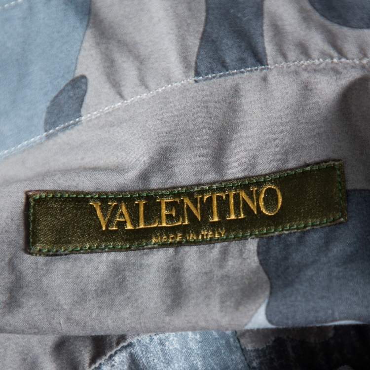 Pre Owned Valentino Grey Camoflauge Printed Cotton Button Front Shirt M