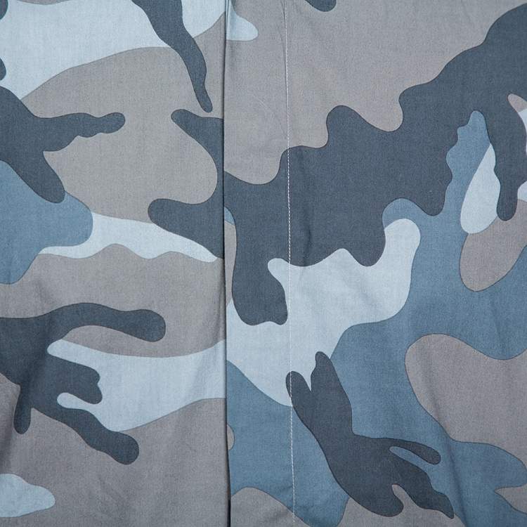 Pre Owned Valentino Grey Camoflauge Printed Cotton Button Front Shirt M