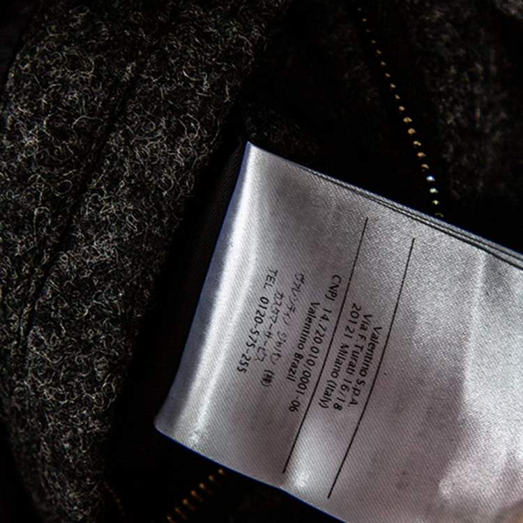 Pre Owned Valentino Charcoal Grey Wool & Black Leather Embroidered Bomber Jacket XS