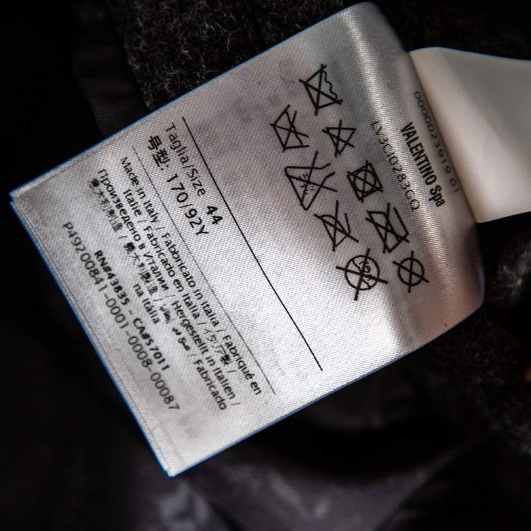 Pre Owned Valentino Charcoal Grey Wool & Black Leather Embroidered Bomber Jacket XS