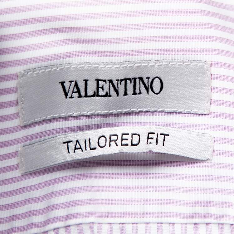 Pre Owned Valentino Lilac Striped Cotton Tailored Fit Shirt M 