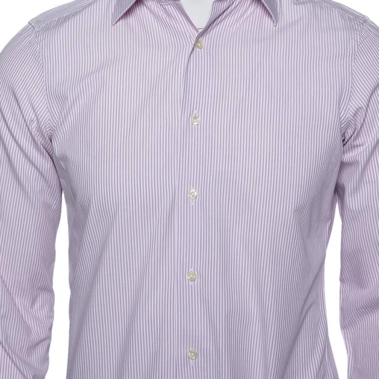 Pre Owned Valentino Lilac Striped Cotton Tailored Fit Shirt M 