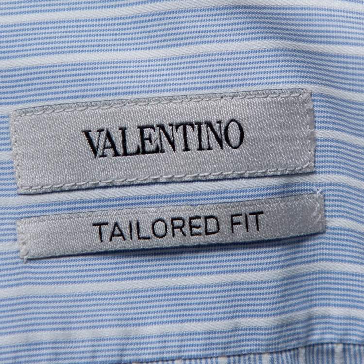 Pre Owned Valentino Sky Blue Striped Cotton Tailored Fit Shirt M 