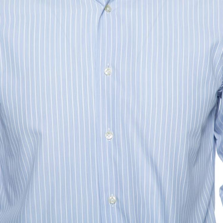 Pre Owned Valentino Sky Blue Striped Cotton Tailored Fit Shirt M 