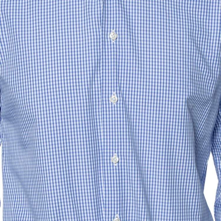 Pre Owned Valentino Blue Checkered Cotton Tailored Fit Shirt M 