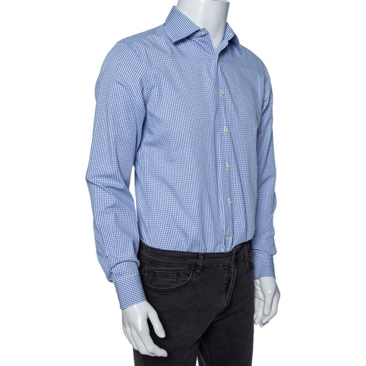 Pre Owned Valentino Blue Checkered Cotton Tailored Fit Shirt M 