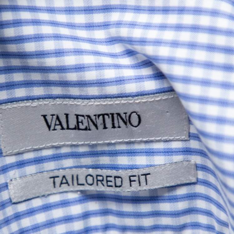 Pre Owned Valentino Blue Checkered Cotton Tailored Fit Shirt M 