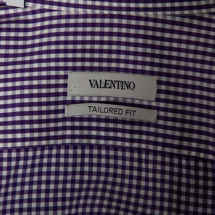 Pre Owned Valentino Purple Check Cotton Button Front Shirt M 