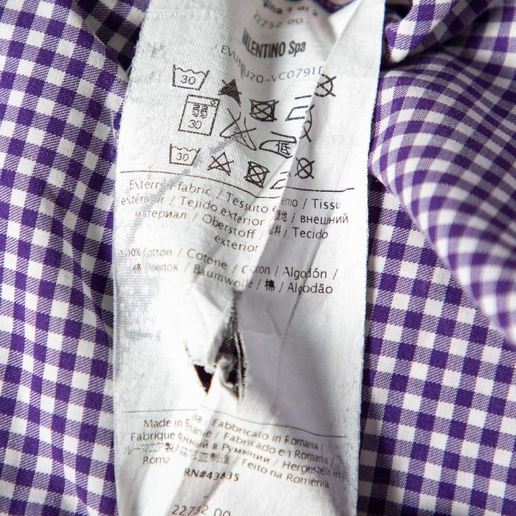 Pre Owned Valentino Purple Check Cotton Button Front Shirt M 