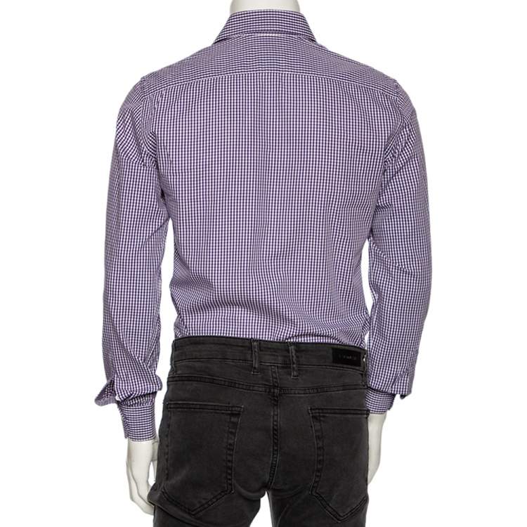 Pre Owned Valentino Purple Check Cotton Button Front Shirt M 