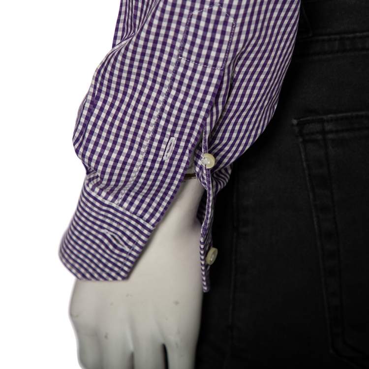 Pre Owned Valentino Purple Check Cotton Button Front Shirt M 