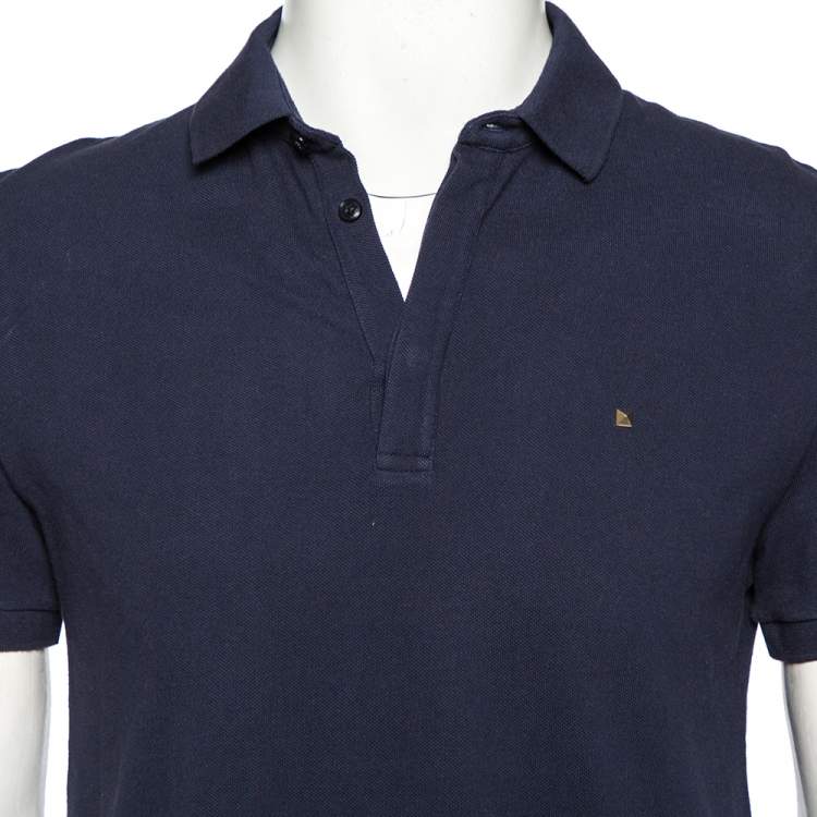 Pre Owned Valentino Navy Blue Cotton Pique Iconic Stud Detail Polo T-Shirt M 