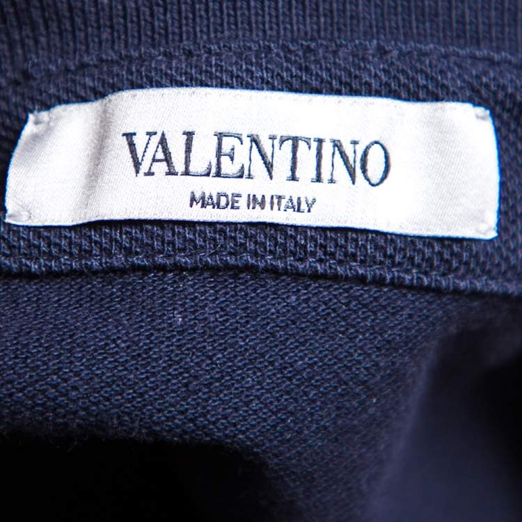 Pre Owned Valentino Navy Blue Cotton Pique Iconic Stud Detail Polo T-Shirt M 