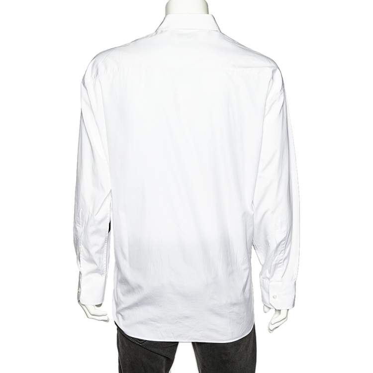 Pre Owned Valentino White Deconstructed VLogo Printed Cotton Oversized Shirt M