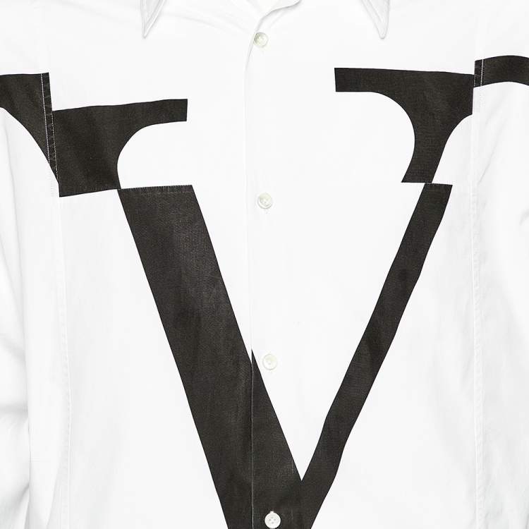 Pre Owned Valentino White Deconstructed VLogo Printed Cotton Oversized Shirt M