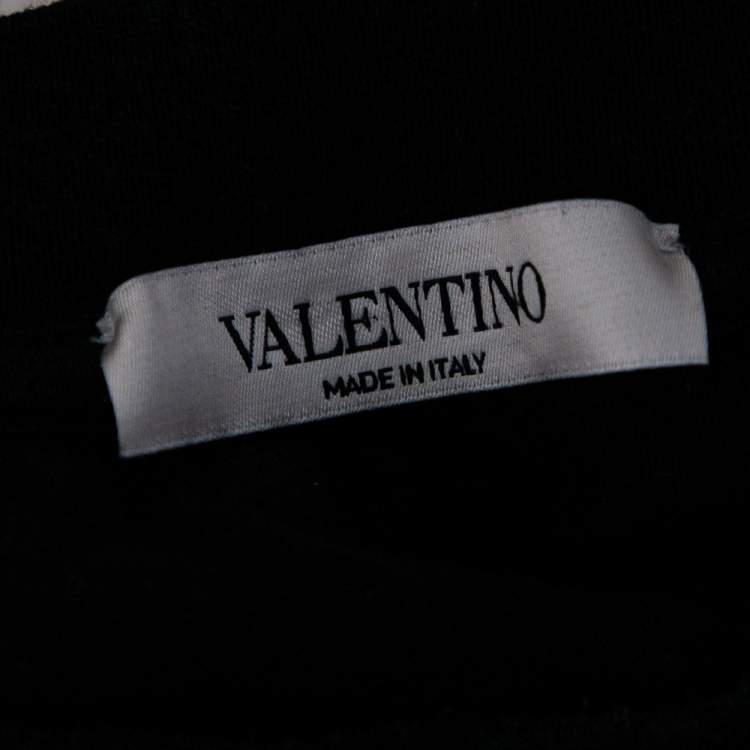 Pre Owned Valentino Black Cotton VLTN Intarsia Trim Detailed Crew Neck T-Shirt L