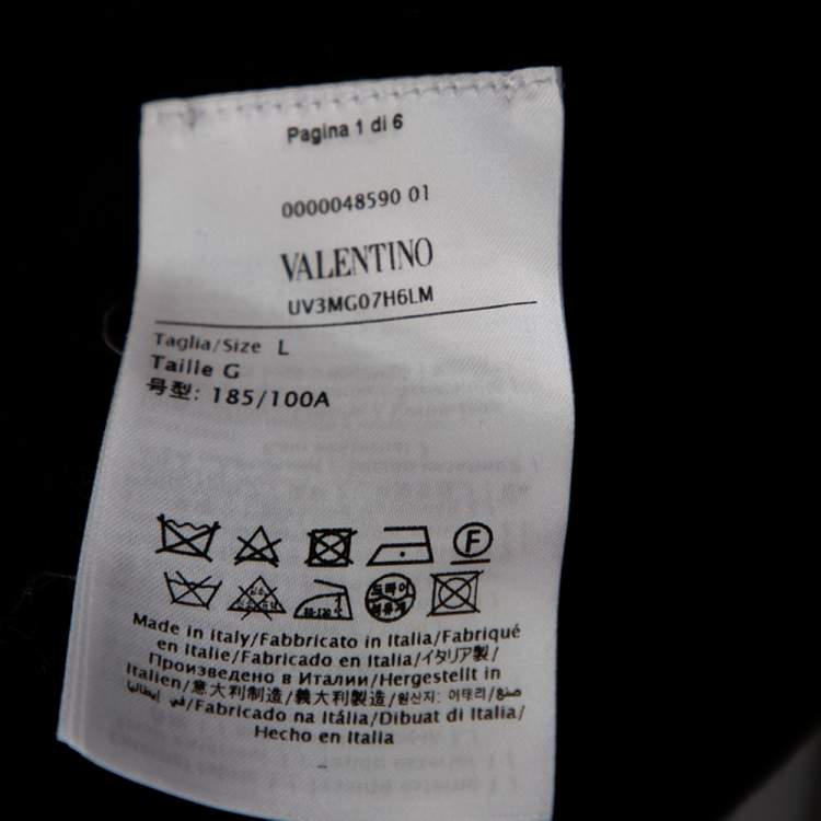 Pre Owned Valentino Black Cotton VLTN Intarsia Trim Detailed Crew Neck T-Shirt L