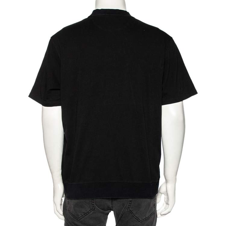 Pre Owned Valentino Black Cotton VLTN Intarsia Trim Detailed Crew Neck T-Shirt L