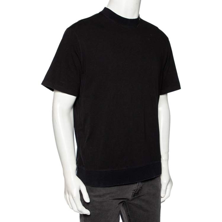 Pre Owned Valentino Black Cotton VLTN Intarsia Trim Detailed Crew Neck T-Shirt L