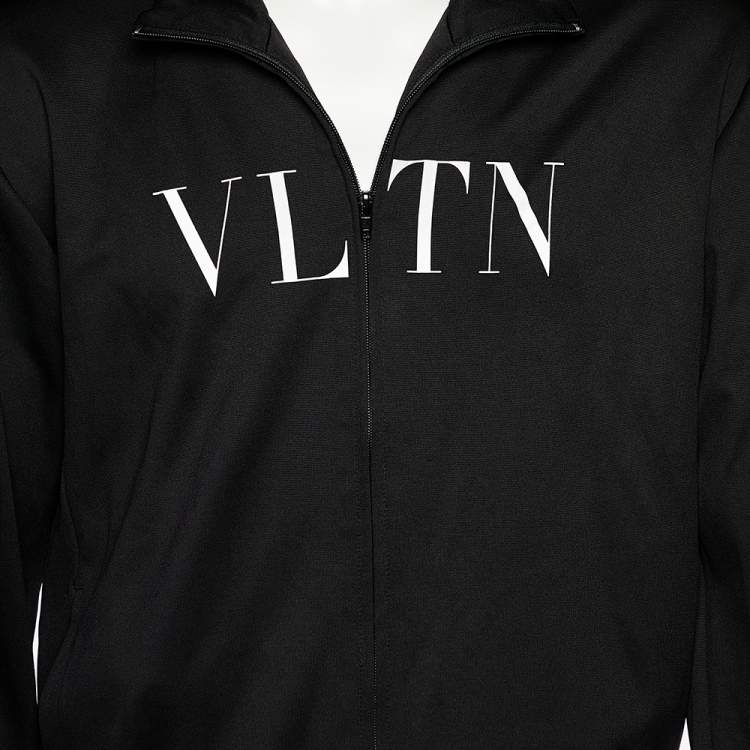 Pre Owned Valentino Black VLTN Printed Knit Zip Front Hoodie XXL