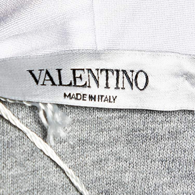 Pre Owned Valentino Grey & Blue Paneled Cotton Knit Hoodie M