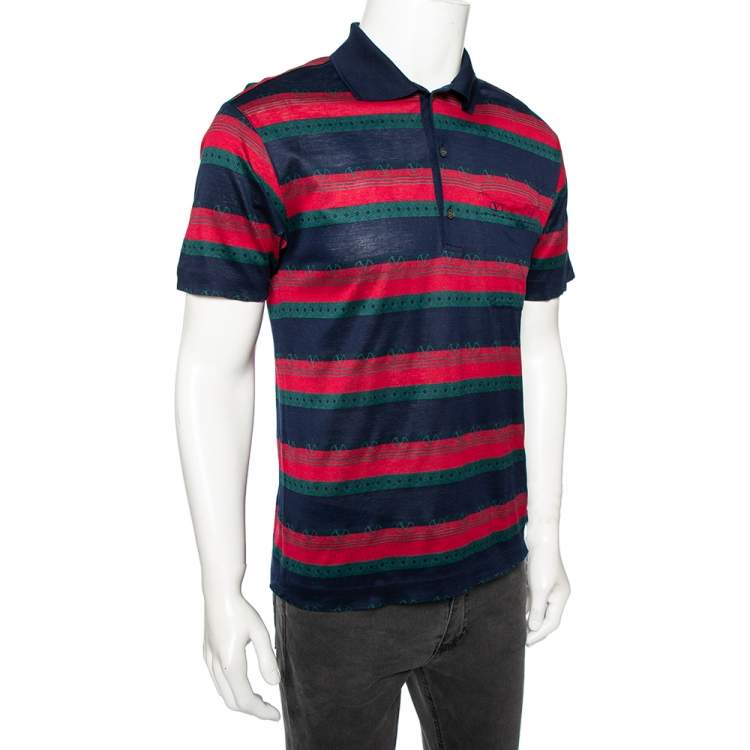 Pre Owned Valentino Chemise Vintage Multicolored Striped Cotton Pique Polo T-Shirt M