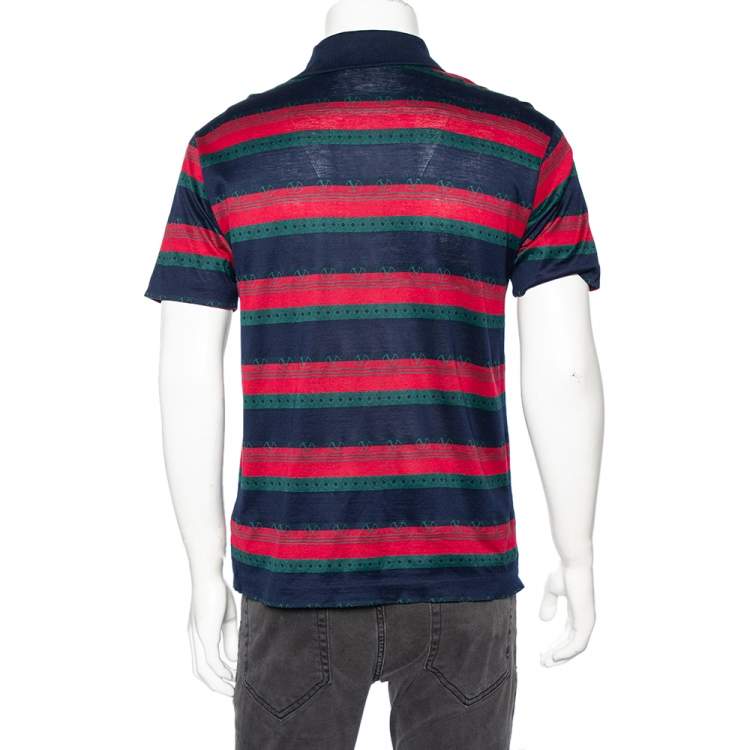 Pre Owned Valentino Chemise Vintage Multicolored Striped Cotton Pique Polo T-Shirt M