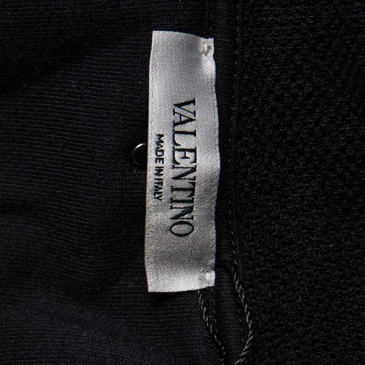 Pre Owned Valentino Black Camouflage Print Cotton Zip Up Hooded Sweatshirt L