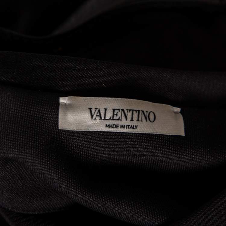 Pre Owned Valentino Black Knit Leather Detail Button Sleeve Sweatshirt M