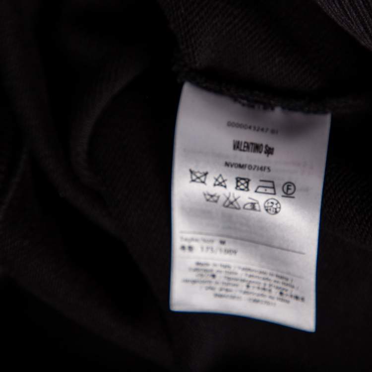 Pre Owned Valentino Black Knit Leather Detail Button Sleeve Sweatshirt M